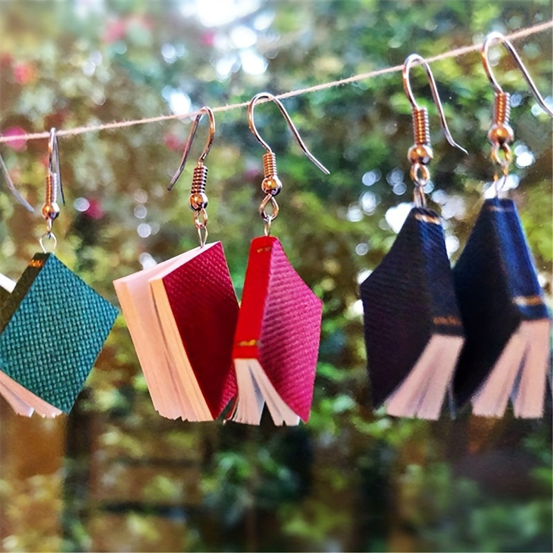 Vintage Cute Book Drop & Dangle Earrings 4pcs