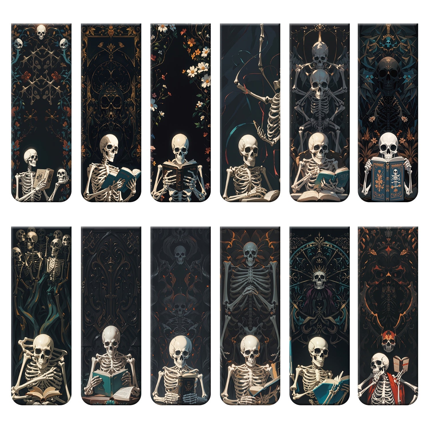 12pcs Skeleton Magnetic Bookmarks