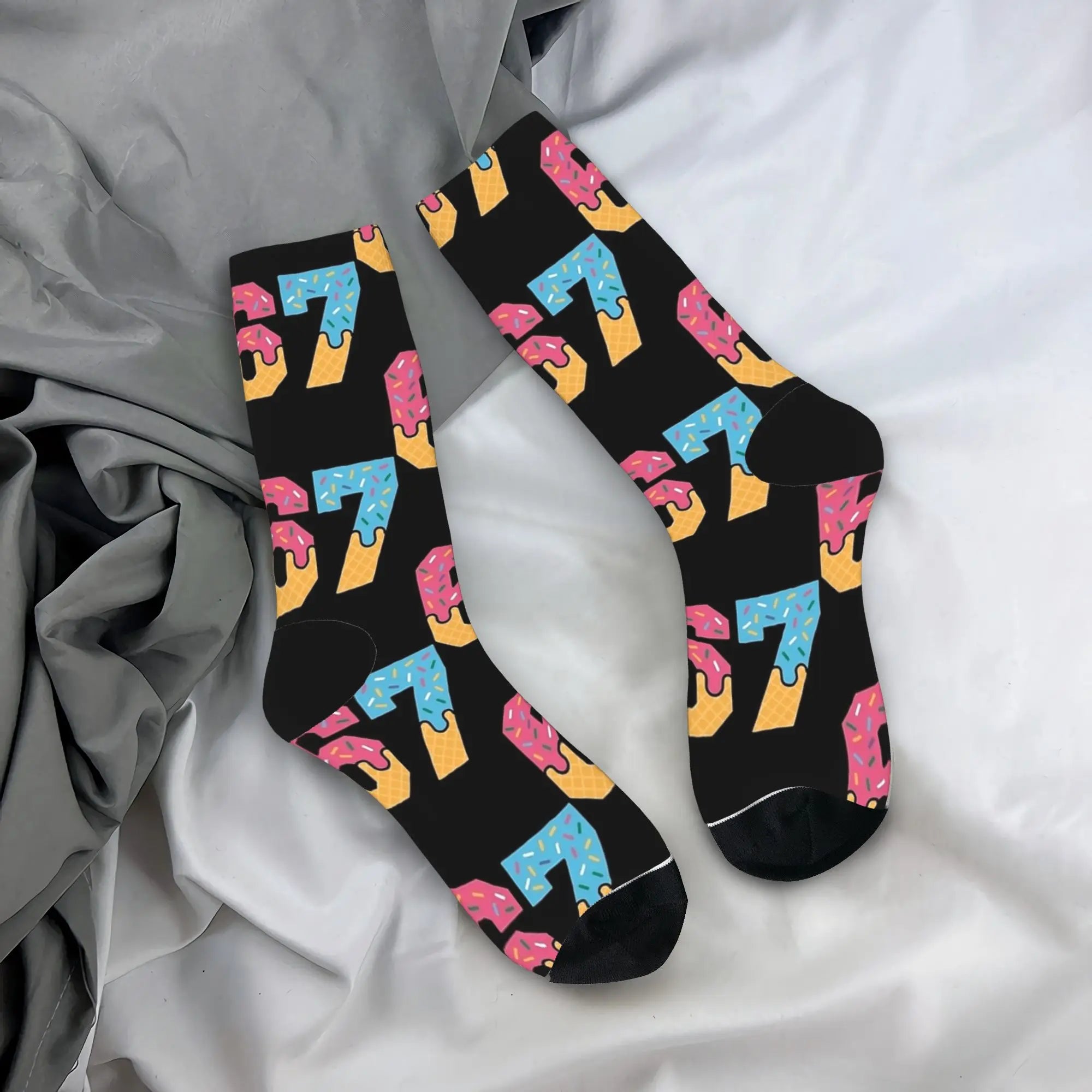67 Ice Cream Drip Meme Six Seven Gen Alpha Slang Socks Anti-Slip Stockings Adults Men Quality Running Socks Winter Casual Socks