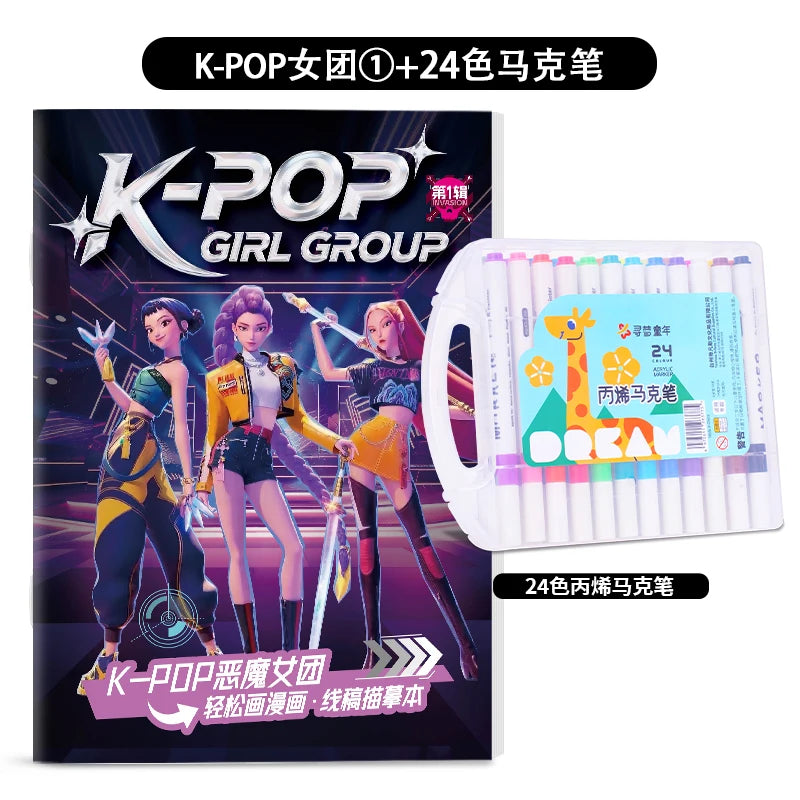 Kpop Demon Hunters Tracing Painting Anime Cartoon Line Drawing Children's Sketch Coloring Picture Book Children's Holiday Gifts