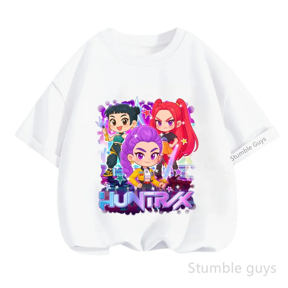 Kpop Demon Hunters T-Shirt Kids Short Sleeve Casual Fashion Summer Boys Girls Anime Clothes