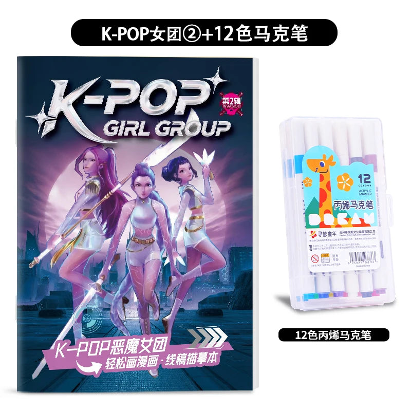 Kpop Demon Hunters Tracing Painting Anime Cartoon Line Drawing Children's Sketch Coloring Picture Book Children's Holiday Gifts