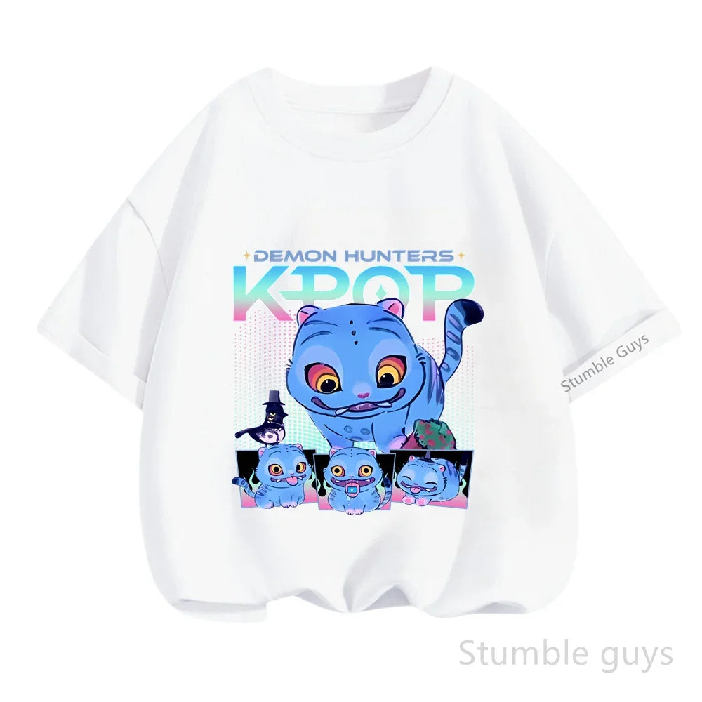 Kpop Demon Hunters T-Shirt Kids Short Sleeve Casual Fashion Summer Boys Girls Anime Clothes
