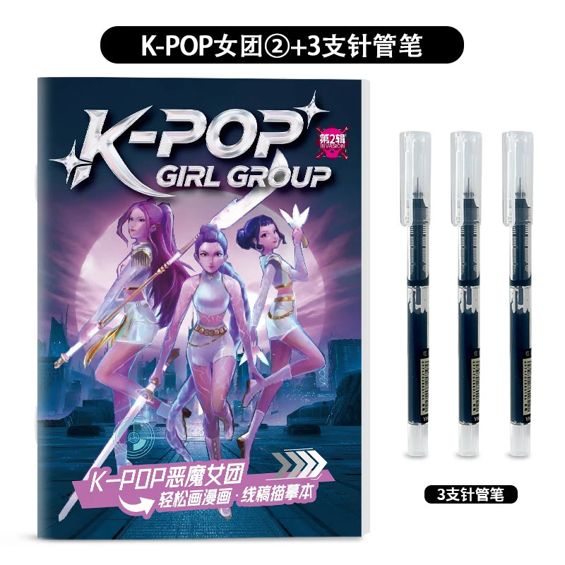 Kpop Demon Hunters Tracing Painting Anime Cartoon Line Drawing Children's Sketch Coloring Picture Book Children's Holiday Gifts