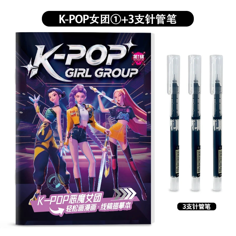 Kpop Demon Hunters Tracing Painting Anime Cartoon Line Drawing Children's Sketch Coloring Picture Book Children's Holiday Gifts