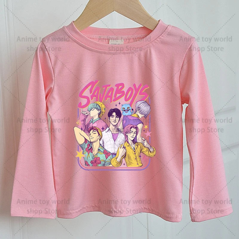 KPOP Demon Hunters Girls Long Sleeve T-shirt Kawaii Cartoon Printed Tops Kid Baby Casuals T-shirts Autumn Children Clothing Gift