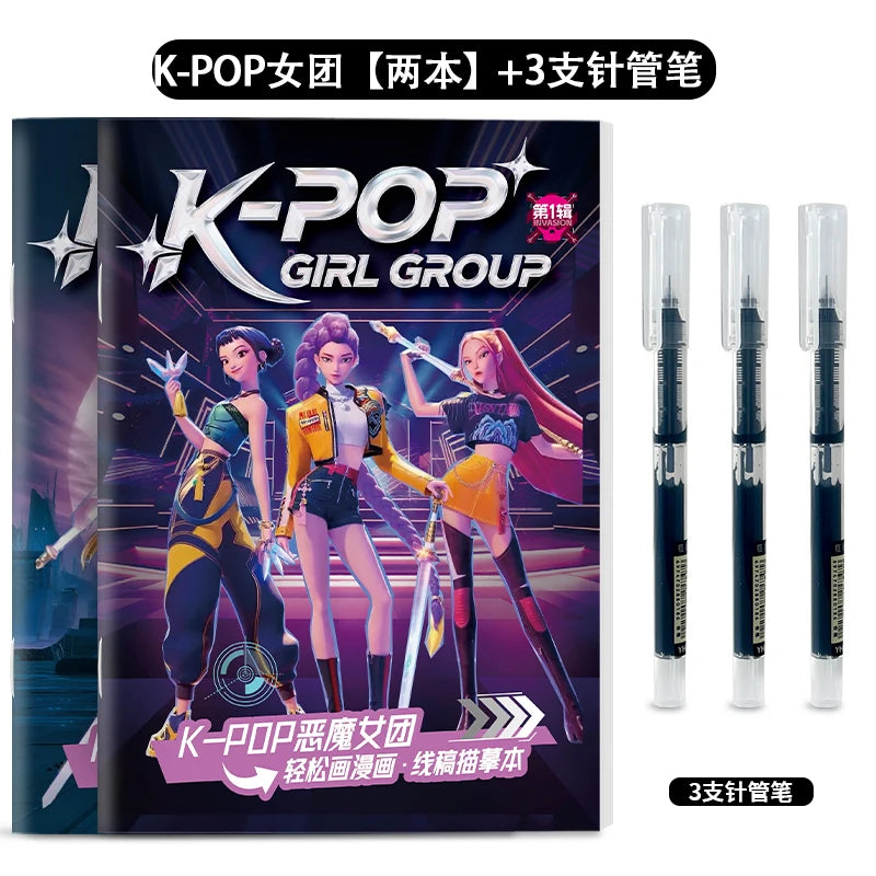 Kpop Demon Hunters Tracing Painting Anime Cartoon Line Drawing Children's Sketch Coloring Picture Book Children's Holiday Gifts