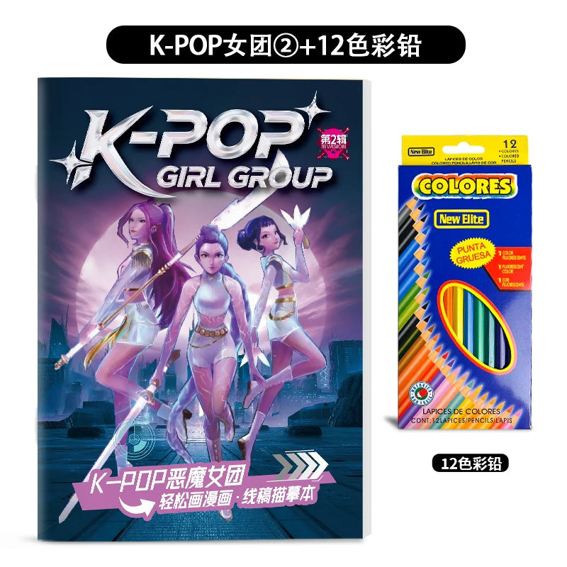 Kpop Demon Hunters Tracing Painting Anime Cartoon Line Drawing Children's Sketch Coloring Picture Book Children's Holiday Gifts