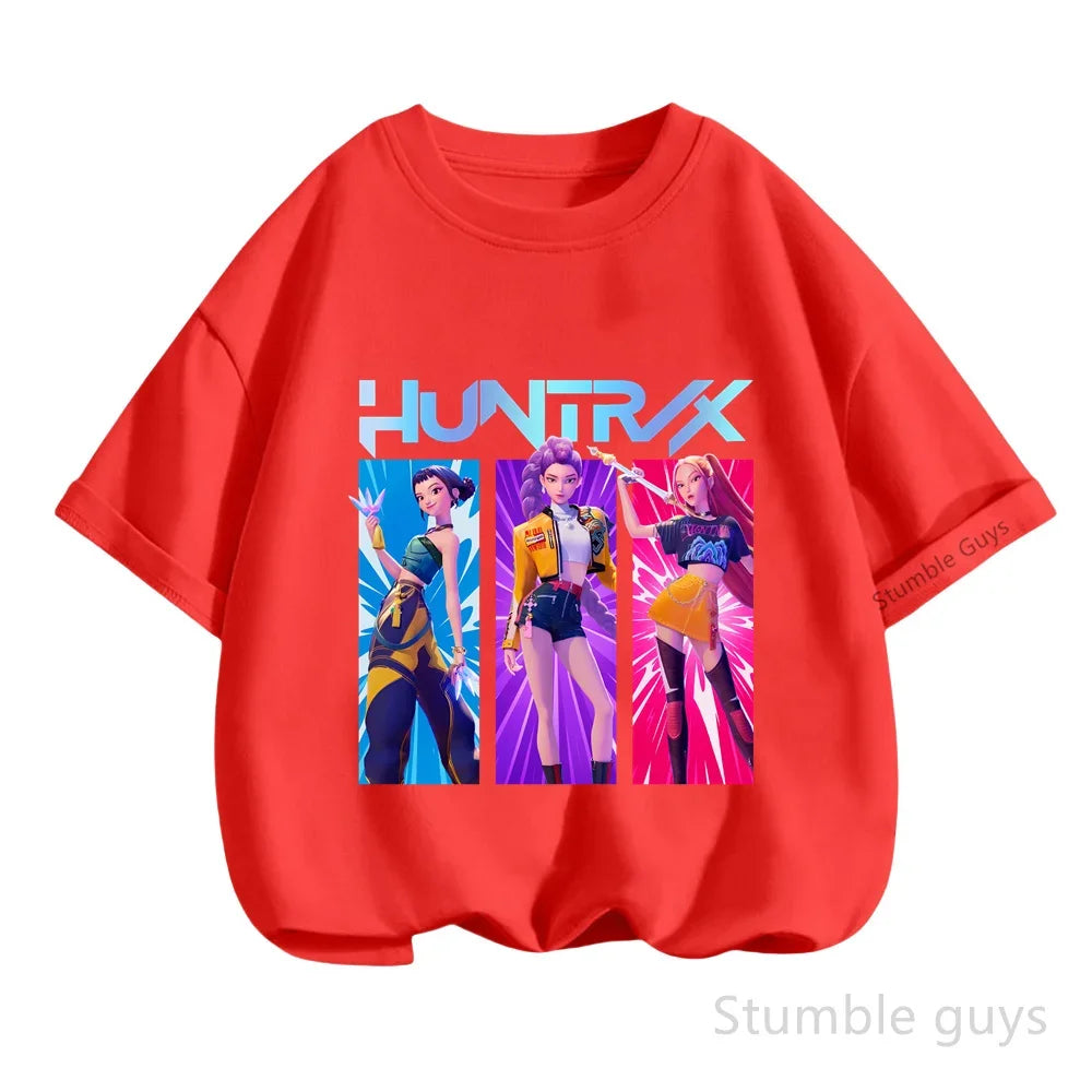 Kpop Demon Hunters T-Shirt Kids Short Sleeve Casual Fashion Summer Boys Girls Anime Clothes
