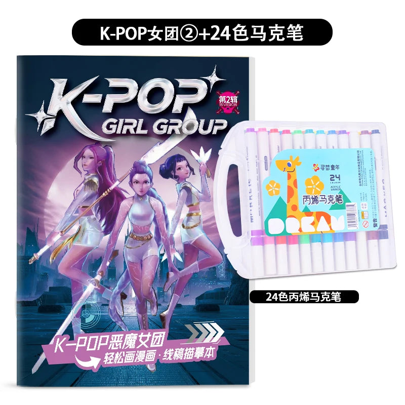 Kpop Demon Hunters Tracing Painting Anime Cartoon Line Drawing Children's Sketch Coloring Picture Book Children's Holiday Gifts