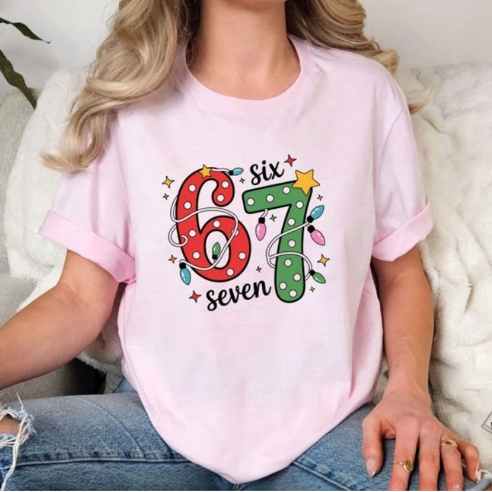 Six Seven Christmas Shirt Viral 6 7 Meme Tees Funny Xmas Graphic T-Shirt Social Media Humor Holiday Cotton Tops Women Sweashirt