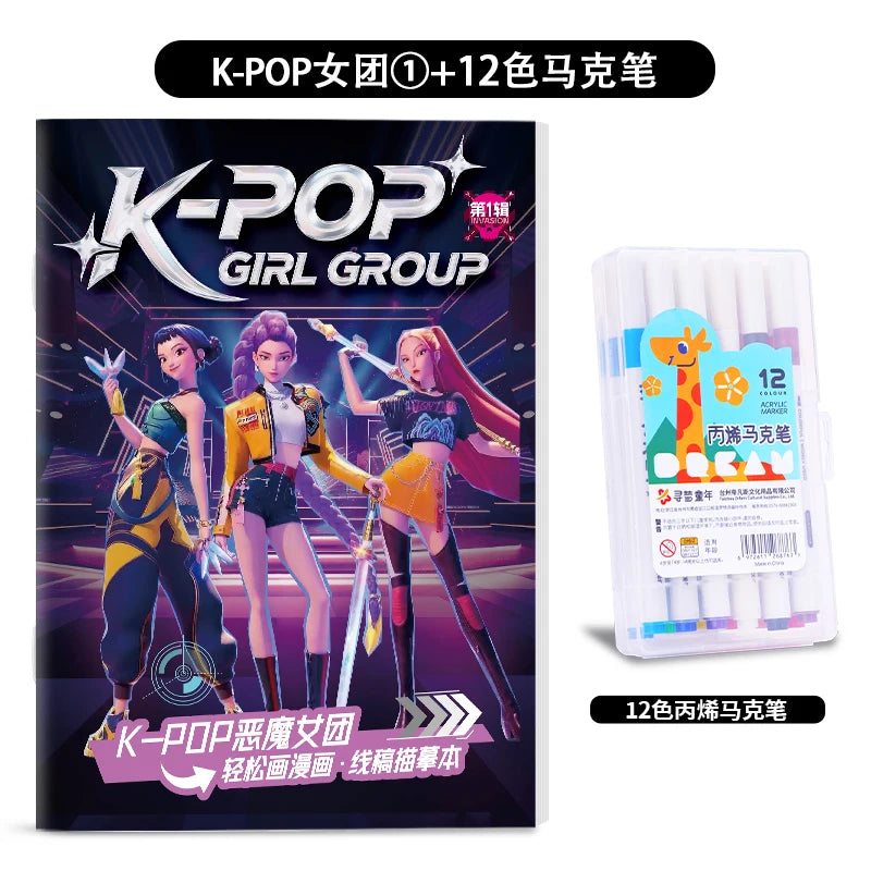 Kpop Demon Hunters Tracing Painting Anime Cartoon Line Drawing Children's Sketch Coloring Picture Book Children's Holiday Gifts