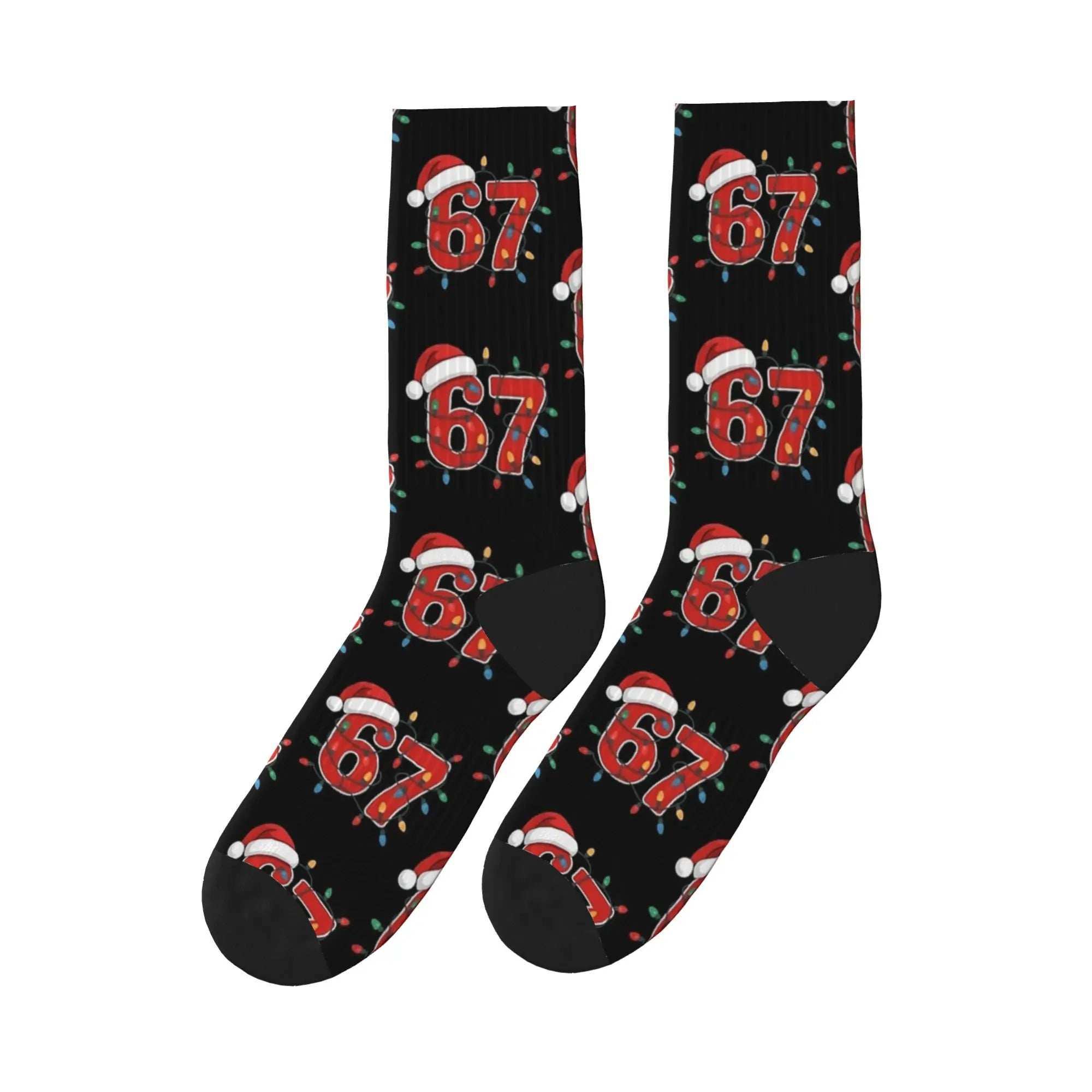Christmas Number 67 Xmas Lights Santa Hat Sixty Seven Socks Gothic Stockings Adults Men Warm Soft Running Sports Socks Winter