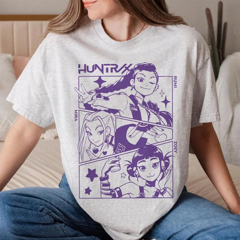 HUNTRIX K-pop Demon Hunter Anime T-shirt Harajuku O-neck Casual Shirt Fans Gift Aesthetic Graphic T Shirts Women Clothes