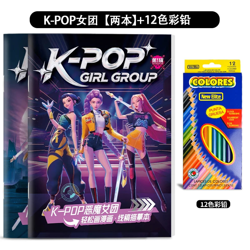 Kpop Demon Hunters Tracing Painting Anime Cartoon Line Drawing Children's Sketch Coloring Picture Book Children's Holiday Gifts