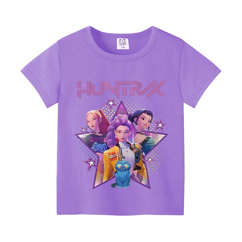 Kpop Demon Hunters T-shirts for Boys Girls Anime Cartoon Cute Short Sleeved Top Children Summer Fashion T-shirt Kids Clothes