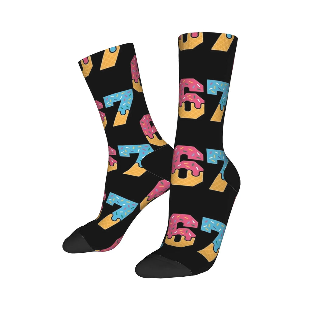 67 Ice Cream Drip Meme Six Seven Gen Alpha Slang Socks Anti-Slip Stockings Adults Men Quality Running Socks Winter Casual Socks