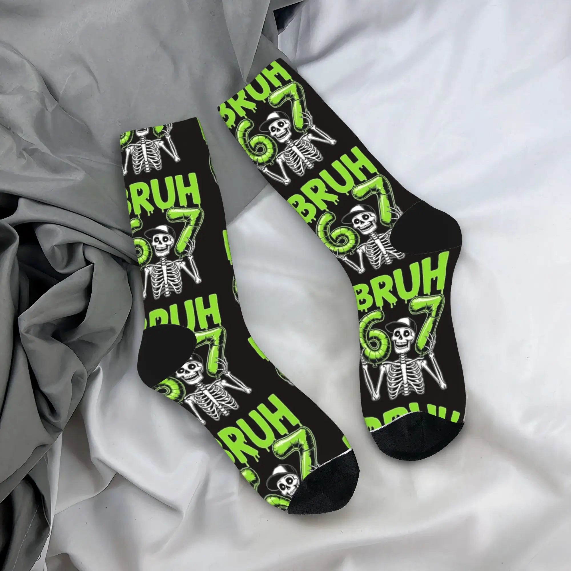 Six Seven Bruh Skeleton 67 Stockings  Fashion Socks Women Men Soft Socks Winter Cycling Design Anti Skid Socks Birthday Present