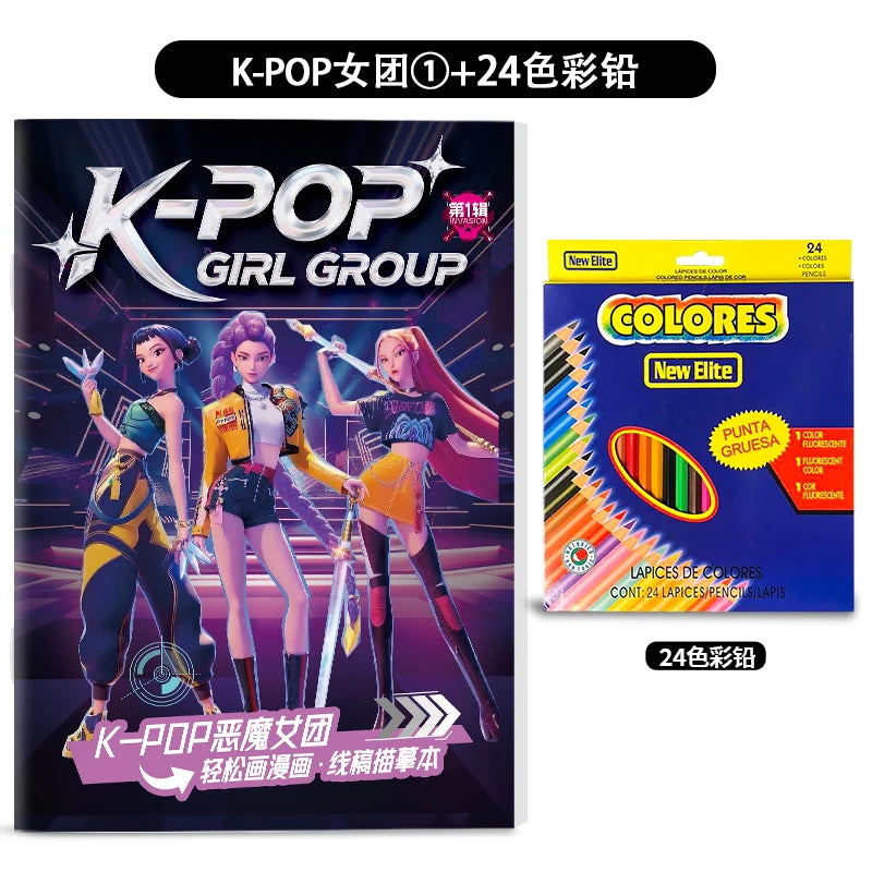 Kpop Demon Hunters Tracing Painting Anime Cartoon Line Drawing Children's Sketch Coloring Picture Book Children's Holiday Gifts