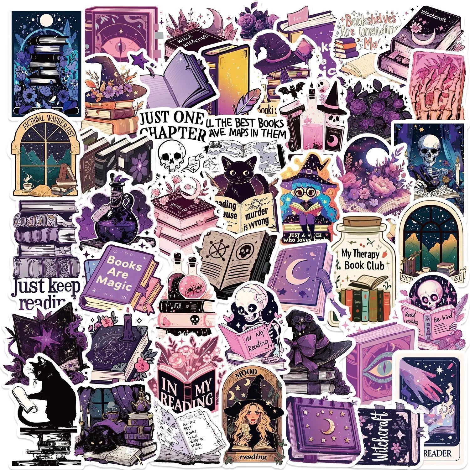 Purple Gothic Witch Bookish Stickers 10/50pcs
