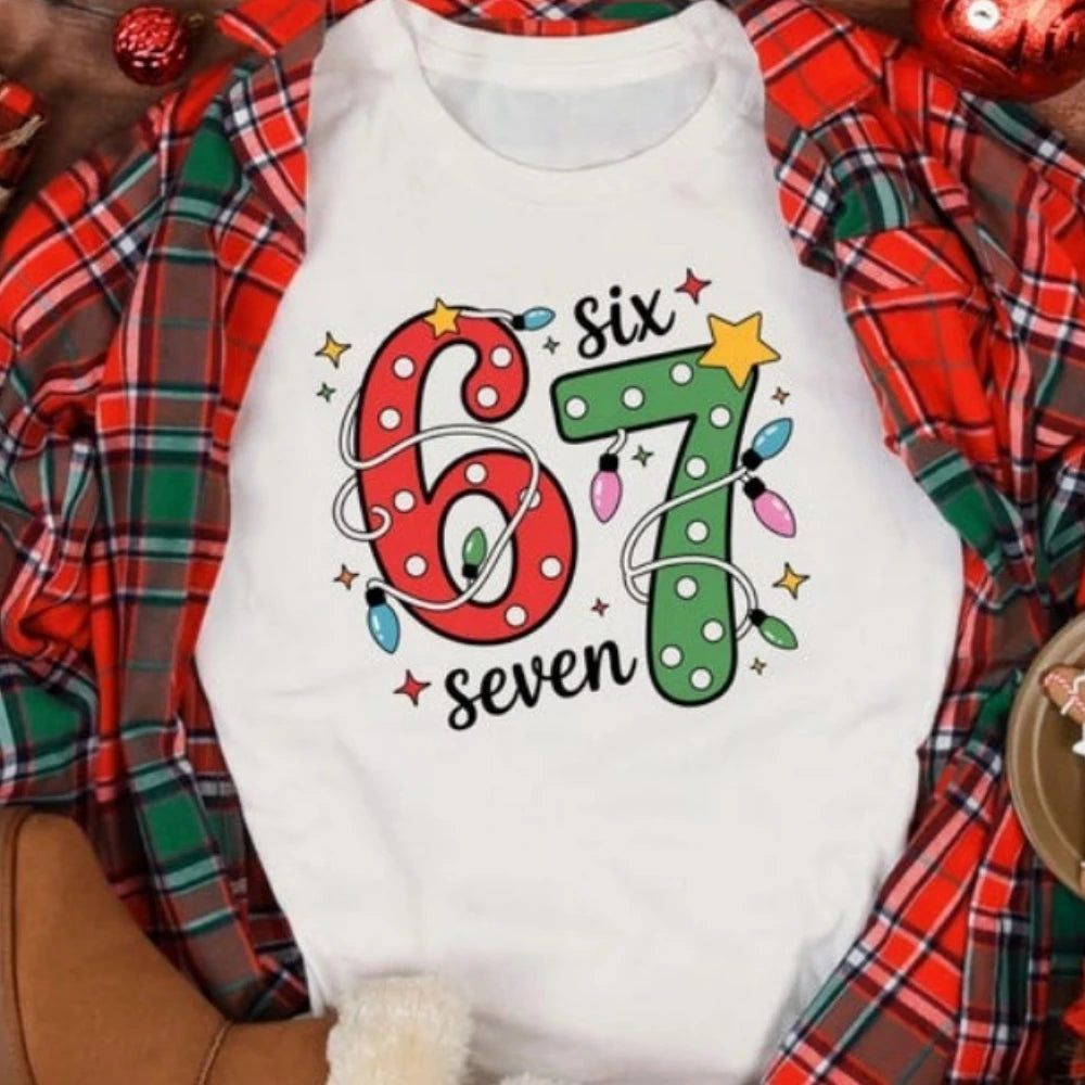 Six Seven Christmas Shirt Viral 6 7 Meme Tees Funny Xmas Graphic T-Shirt Social Media Humor Holiday Cotton Tops Women Sweashirt