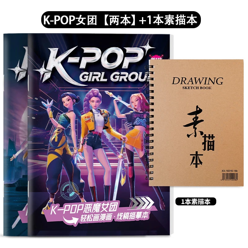 Kpop Demon Hunters Tracing Painting Anime Cartoon Line Drawing Children's Sketch Coloring Picture Book Children's Holiday Gifts