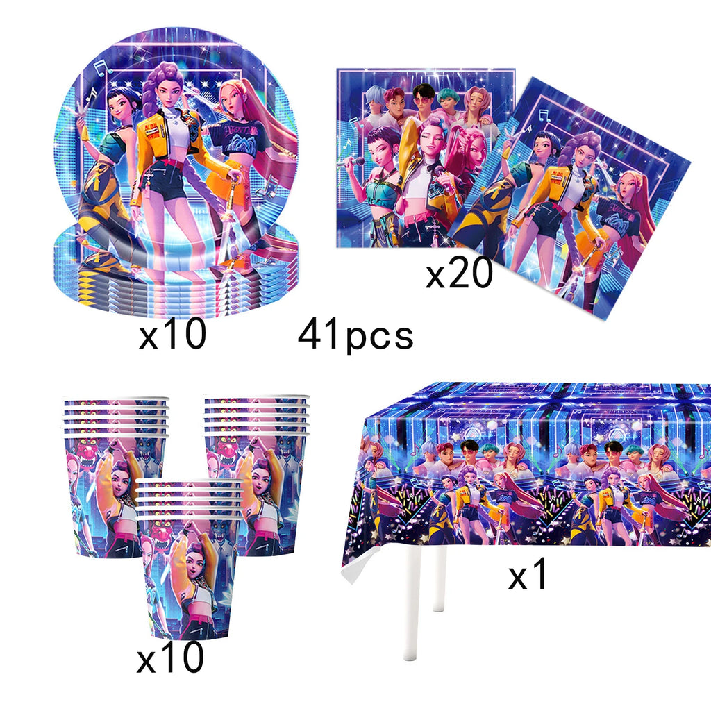 K-pop Demon Hunters Christmas Party Favors Anime Demon Hunting Cupcake Toppers Postcard Group Cards Stickers Banner Balloon Sets