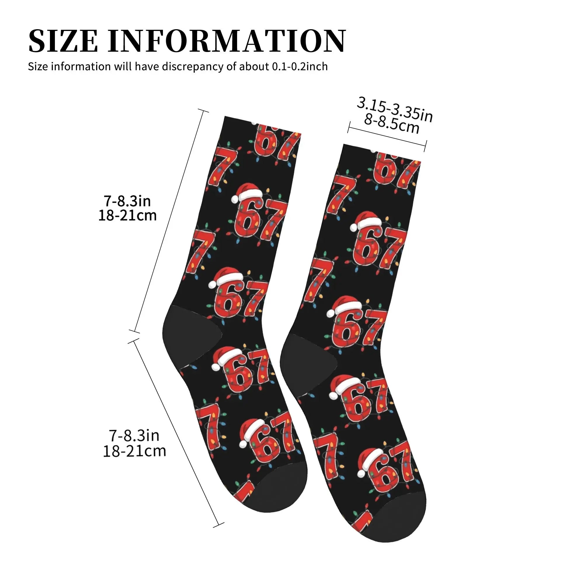 Christmas Number 67 Xmas Lights Santa Hat Sixty Seven Socks Gothic Stockings Adults Men Warm Soft Running Sports Socks Winter