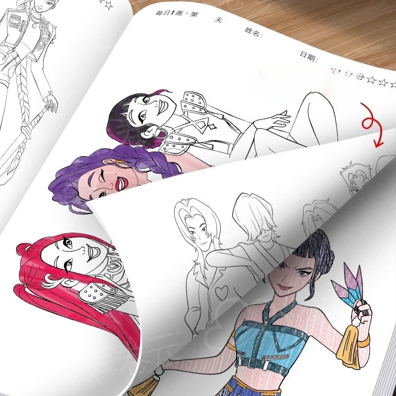 Kpop Demon Hunters Tracing Painting Anime Cartoon Line Drawing Children's Sketch Coloring Picture Book Children's Holiday Gifts