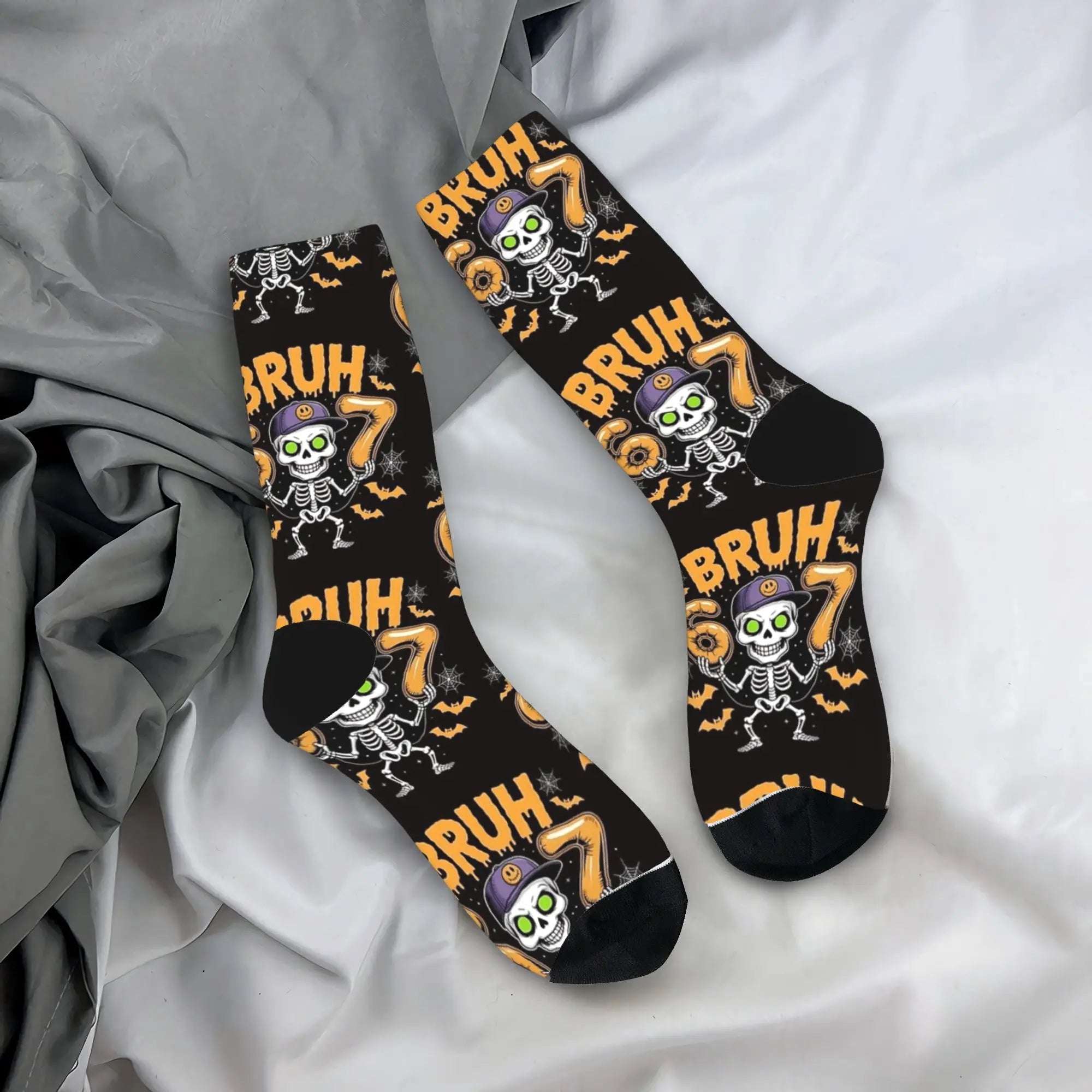 Six Seven Bruh Skeleton 67 Stockings  Fashion Socks Women Men Soft Socks Winter Cycling Design Anti Skid Socks Birthday Present