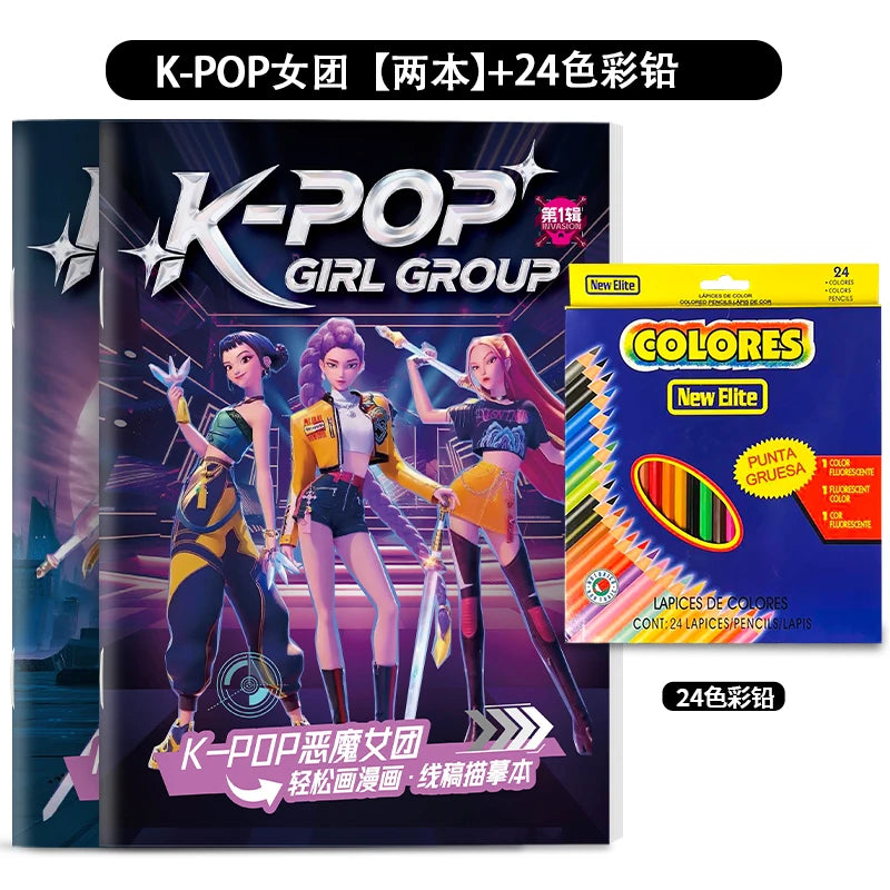 Kpop Demon Hunters Tracing Painting Anime Cartoon Line Drawing Children's Sketch Coloring Picture Book Children's Holiday Gifts