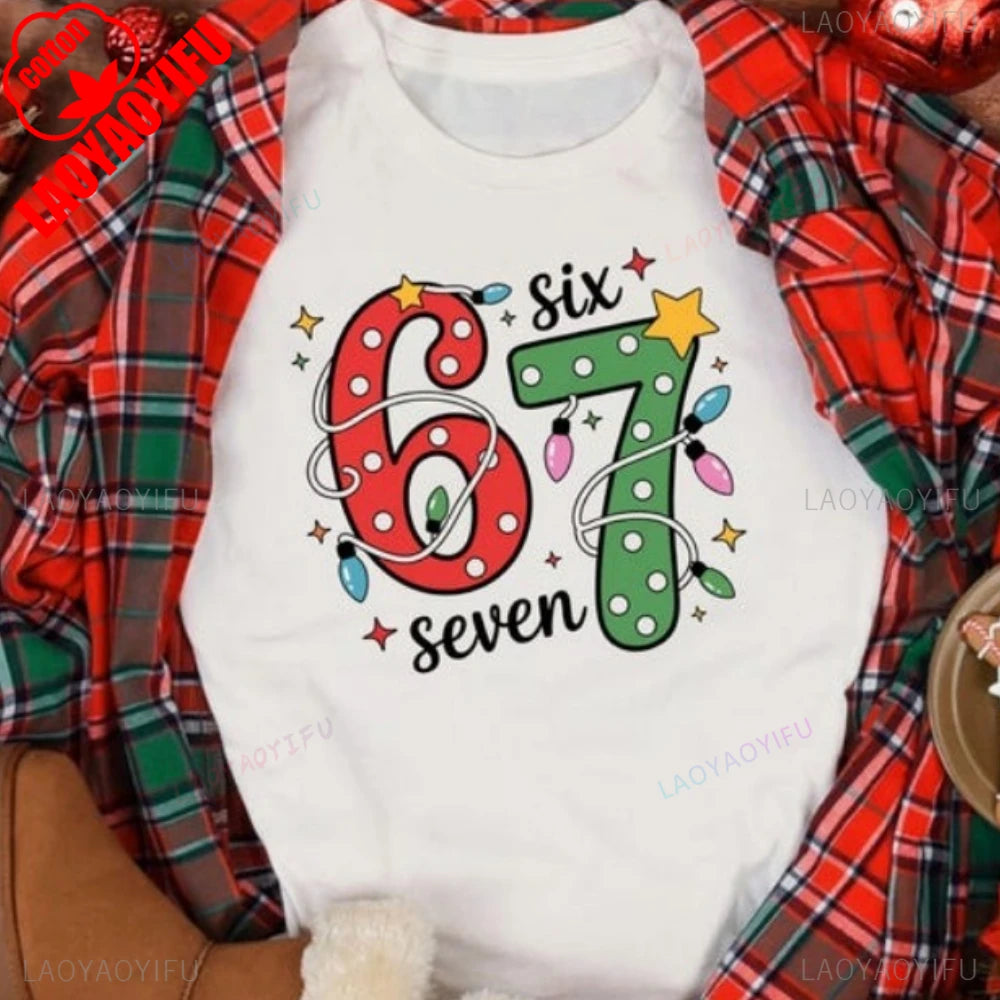 Six Seven Christmas Shirt Viral 6 7 Meme Tees Funny Xmas Graphic T-Shirt Social Media Humor Holiday Cotton Tops Women Sweashirt
