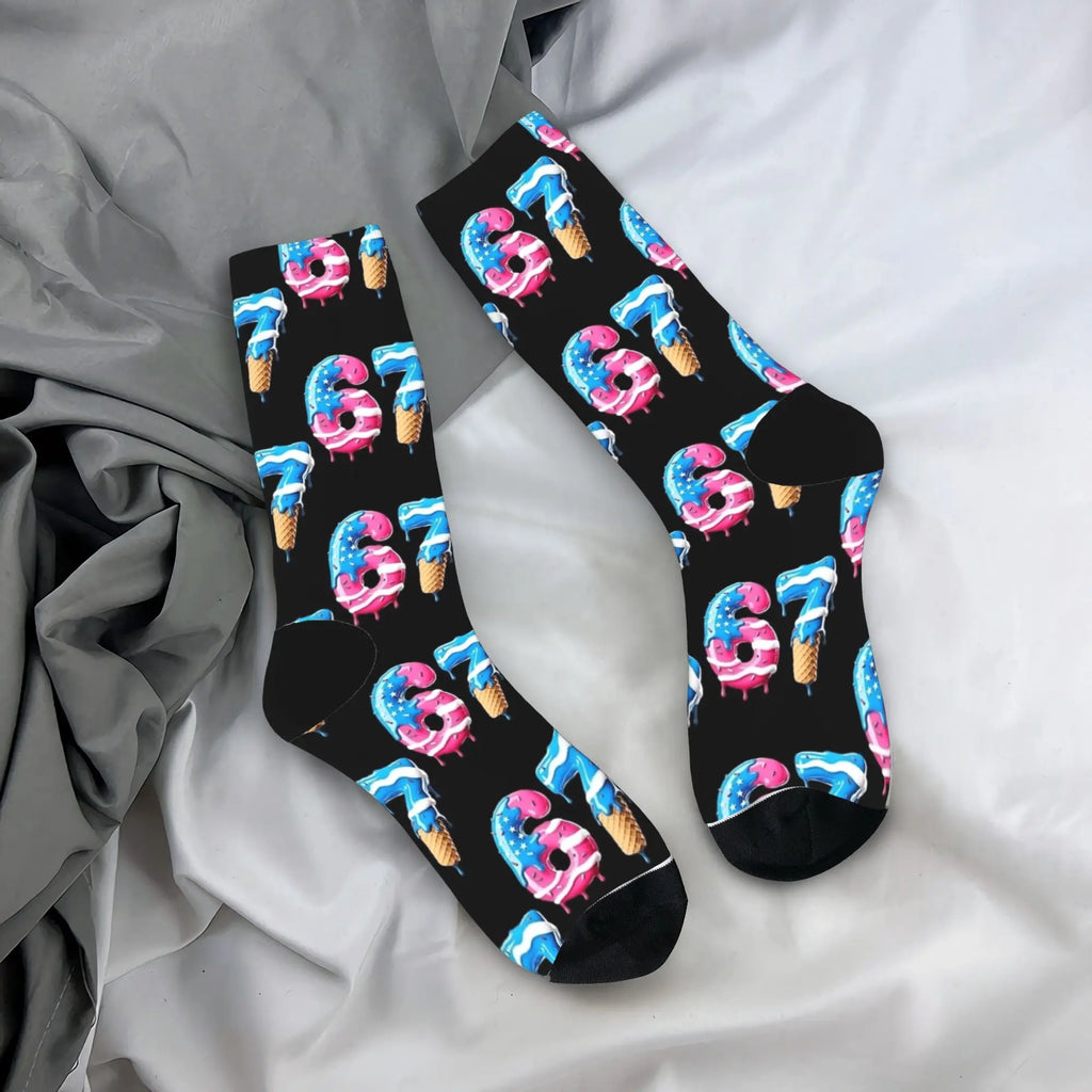 67 Ice Cream Drip Meme Six Seven Gen Alpha Slang Socks Anti-Slip Stockings Adults Men Quality Running Socks Winter Casual Socks