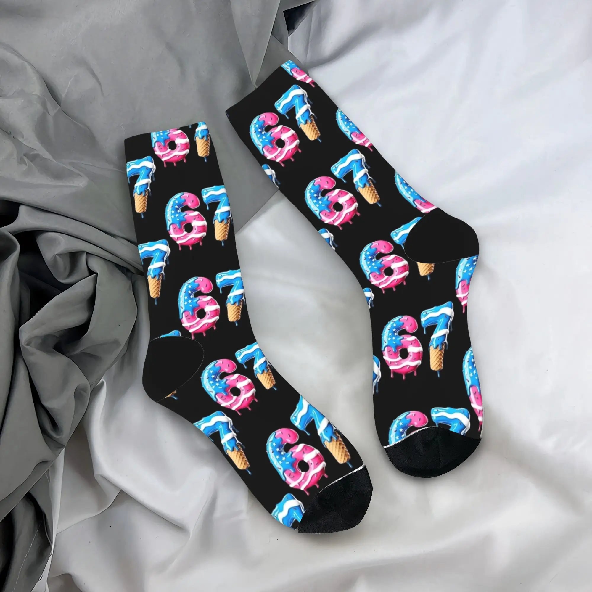 67 Ice Cream Drip Meme Six Seven Gen Alpha Slang Socks Anti-Slip Stockings Adults Men Quality Running Socks Winter Casual Socks