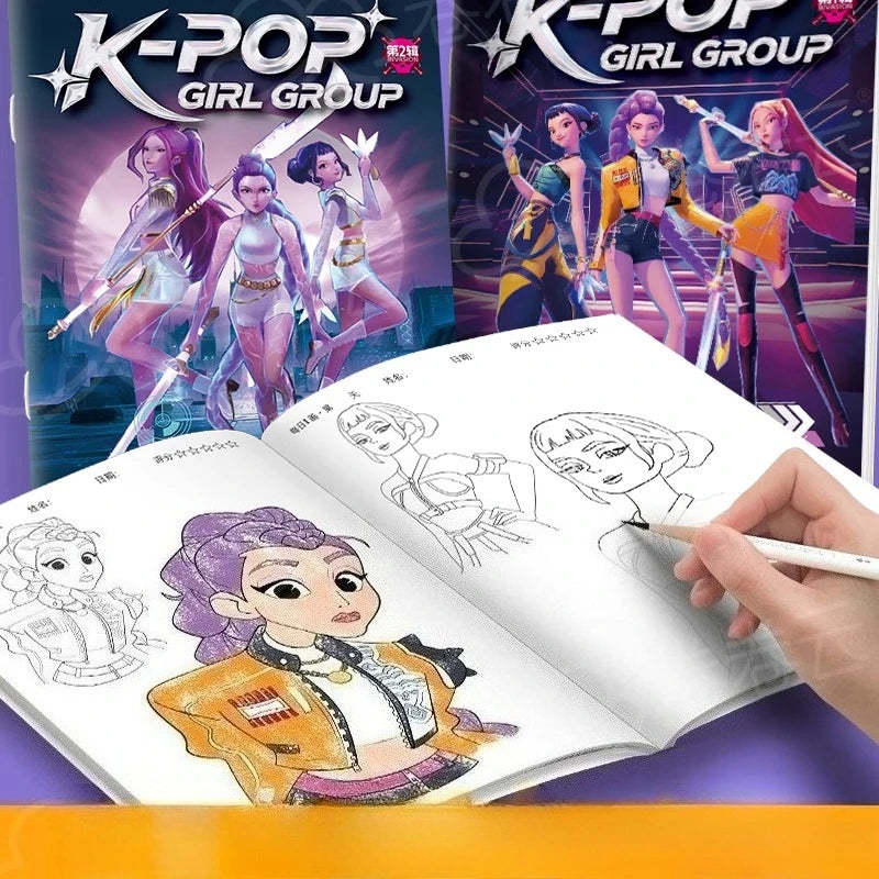 Kpop Demon Hunters Tracing Painting Anime Cartoon Line Drawing Children's Sketch Coloring Picture Book Children's Holiday Gifts